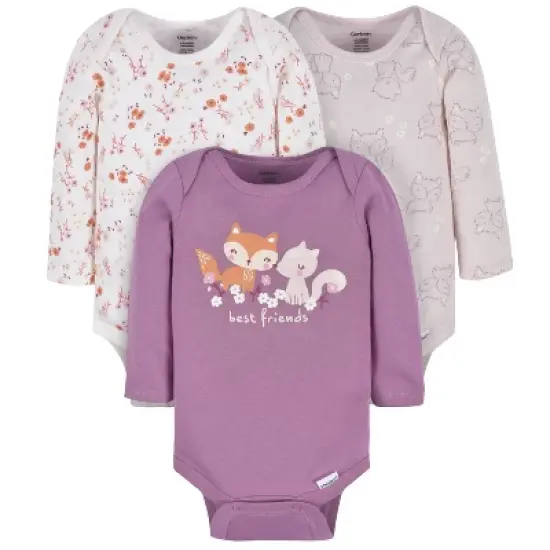 Gerber Baby Girls' Long Sleeve Onesies&reg; Bodysuits, 3-Pack image {11}