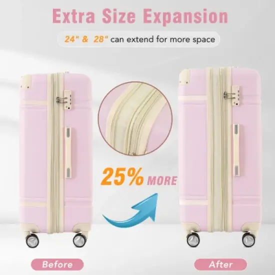 Ridstar Set of 4 Lightweight Hardshell Luggage with Spinner Wheels and TSA Lock-Light Pink image {3}