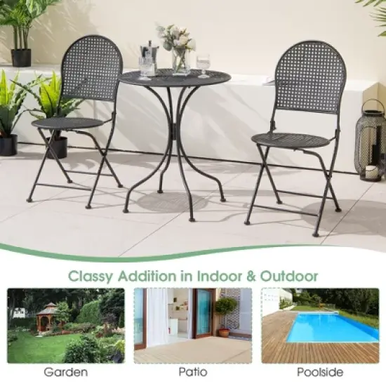 3pcs Patio Bistro Set Outdoor Conversation Furniture Table & Folding Chair image {7}