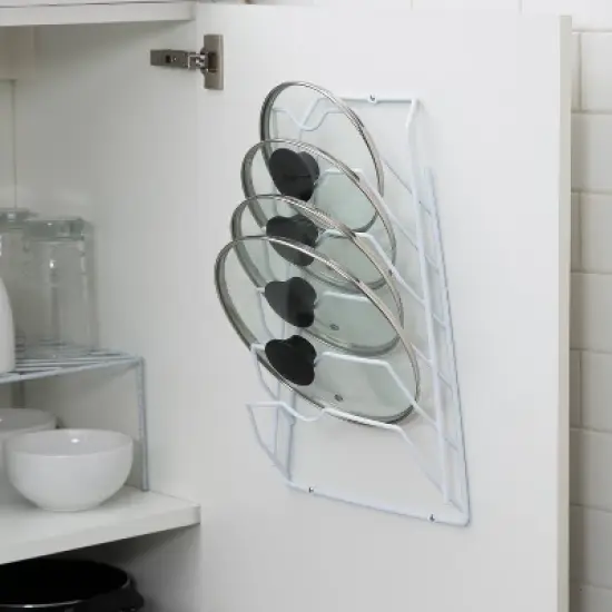 Organize It All Cabinet Door Lid Rack: Steel Kitchen Pot Rack, Under Cabinet Mount, White, 15.75" H x 18.11" D x 12.01" W image {5}