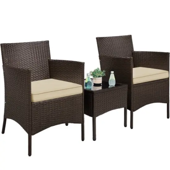 Yaheetech Wicker Rattan Coffee Table and Two Chairs Patio Conversation Set image {11}