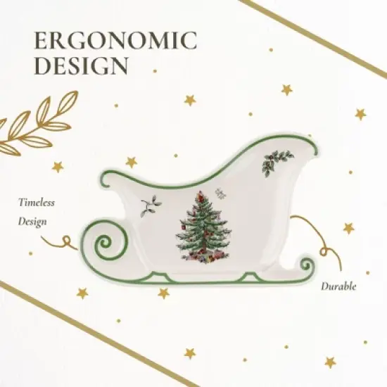 Spode Christmas Tree Embossed Sleigh Plate, 9" Serving Festive Serving Dish - Fine Porcelain Decorative Holiday Platter image {5}