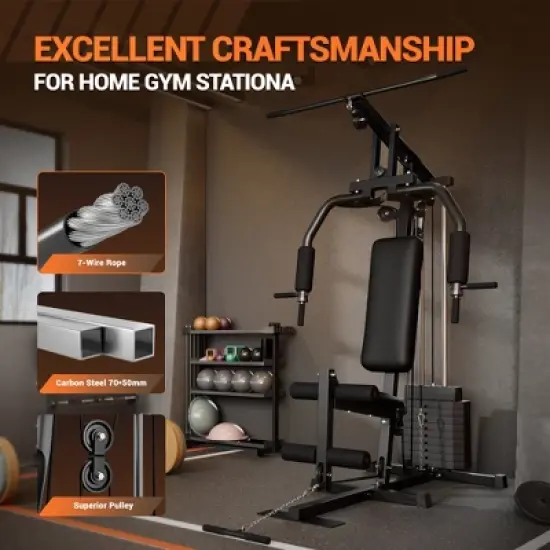 COZONY Home Gym Multifunctional Workout Station with Pulley System,  100 lb Weight Stack image {2}