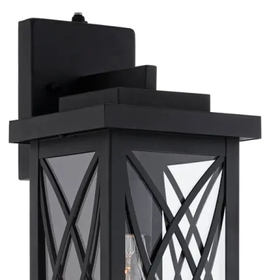 John Timberland Woodland Park Mission Outdoor Wall Light Fixtures Set of 2 Black Metal Dusk to Dawn 15" Clear Glass for Post Exterior Barn Porch image {2}