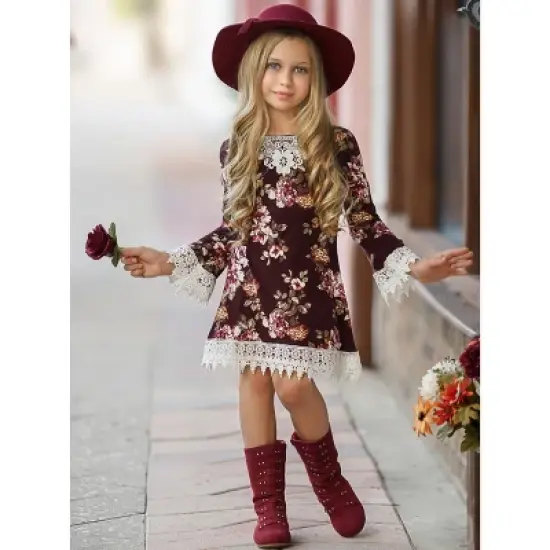 Girls Cranberry Dreams Floral Crochet Dress - Mia Belle Girls image {2}
