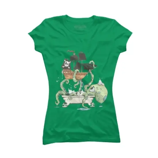 Junior's Design By Humans Kraken in the Tub By Handclones T-Shirt image {6}