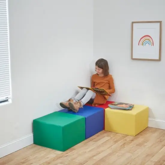 ECR4Kids SoftZone Square Foam Ottoman, Flexible Seating, 12in Seat Height, 4-Piece image {9}