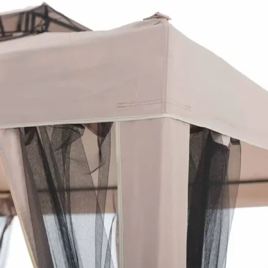 Sunjoy 10 x 10 Foot Hampton Soft Top Steel Supported Gazebo Shaded Canopy with Mosquito Netting for Large Outdoor Spaces and Backyards, Brown image {4}