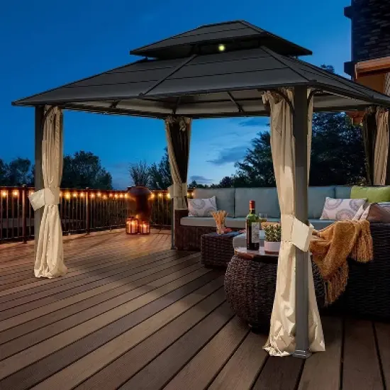 EROMMY 12 x 14 FT Iron Hardtop Gazebo, Double Waterproof Gazebo with Curtains and Netting image {3}