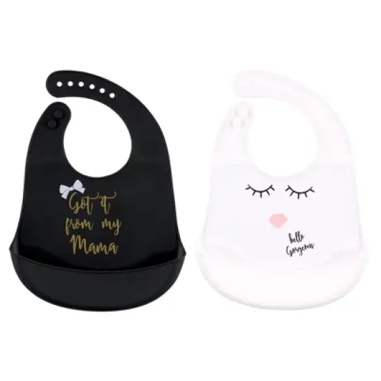 Little Treasure Baby Girl Silicone Bibs 2pk, Mama, One Size image {1}