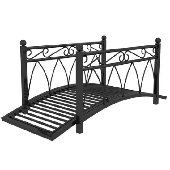 Outsunny 3.3' Metal Arch Zen Garden Bridge with Safety Siderails, Decorative Footbridge, Delicate Scrollwork & Corner Spheres for Stream image {3}