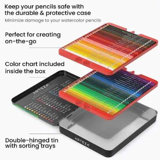 Arteza Watercolor Drawing Art Set, 48 Watercolor Pencils and 10 Foldable Canvas Paper Sheets image {2}