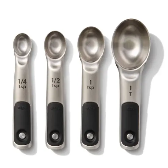 OXO 4pc Stainless Steel Magnetic Measuring Spoons Black: Nesting Design, Dishwasher-Safe, Includes Teaspoon & Tablespoon image {5}