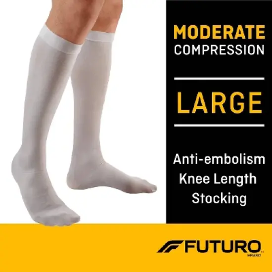 FUTURO Anti-Embolism Stockings Knee Length Closed Toe - Large Regular - White image {1}