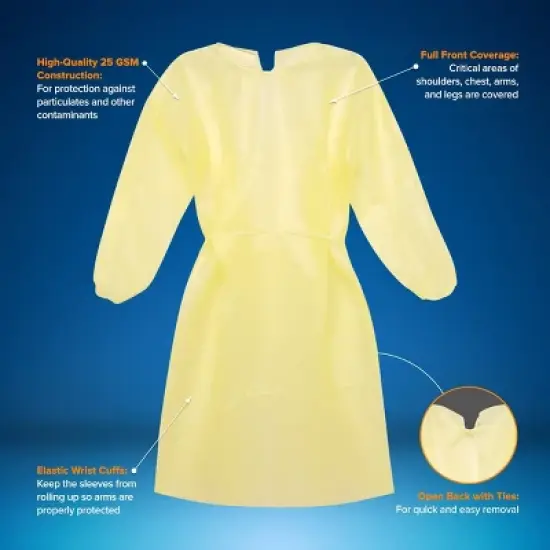 RightCare Non-Medical Disposable Isolation Gown 25gsm, Yellow, Open Back, Multiple Sizes image {6}