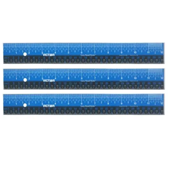 Victor Easy Read&trade; Ruler, Stainless Steel, Blue/Black, 12", Pack of 3 image {4}