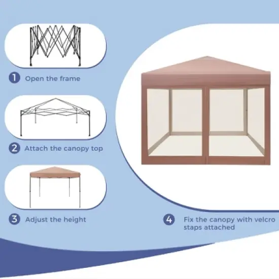 Captiva Designs 10x10 ft Pop-Up Canopy Tent with UV Protection, Mesh Sidewalls, and Easy Setup Roller Bag, Beige image {12}