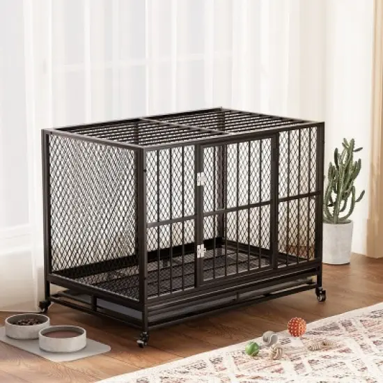 EROMMY 37" -42" Heavy Duty Dog Crate Furniture With Removable Tray, 360&deg; Lockable Wheels image {1}