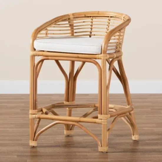 Rose Fabric Upholstered and Rattan Counter Height Barstool White/Natural - bali & pari image {5}