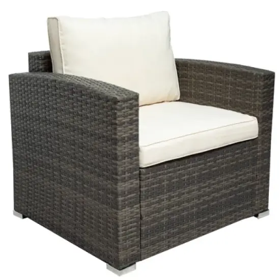 7pc Wicker Patio Seating Set with Cushions & Storage Box - Gray/Beige - GODEER image {12}