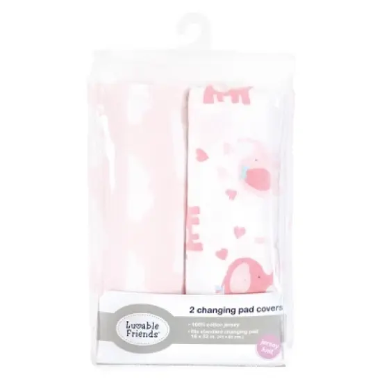 Luvable Friends Infant Girl Fitted Changing Pad Cover, Girl Basic Elephant, One Size image {1}
