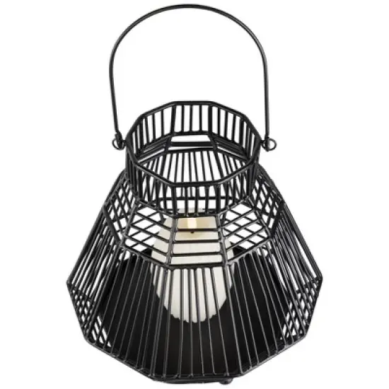 Northlight Medium Iron Geometric Hurricane Candle Lantern - 8.25" - Black image {3}