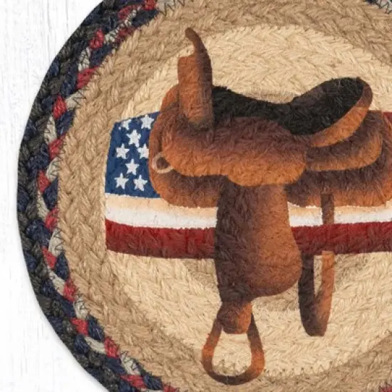 Earth Rugs American Saddle Round Printed Jute Trivet &ndash; Western Horse Tack Kitchen Hot Pad 10"x10" image {2}