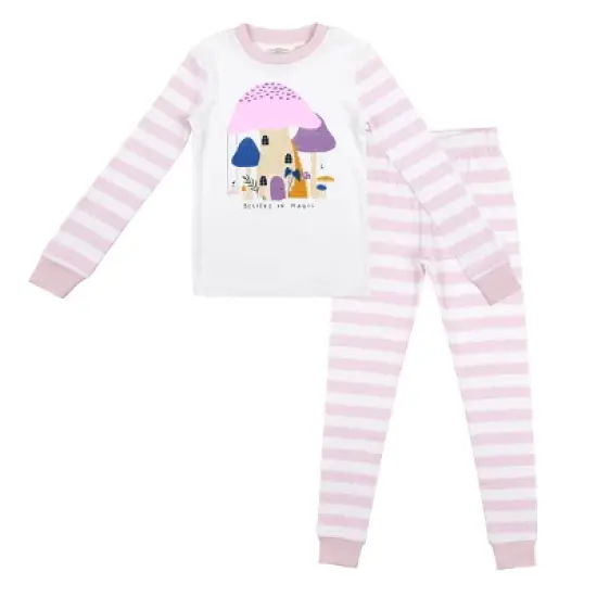 Believe In Magic Youth Girls Pink & White Striped Long Sleeve Shirt & Pant Set image {4}