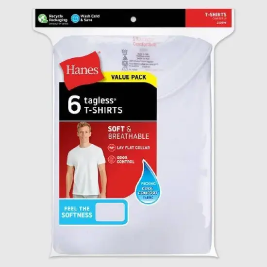 Hanes Men's Crewneck T-Shirt 6pk - White image {3}