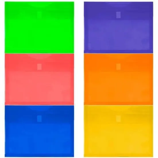 JAM Paper 9 3/4'' x 13'' 6pk Plastic Envelopes with Hook & Loop Closure, 1" Expansion, Letter Booklet - Multicolor image {4}