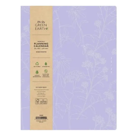 Blue Sky 8.5"x11" Green Earth 2025-2026 Monthly Stapled Planner (2 Year) Textured Lavender Floral image {2}