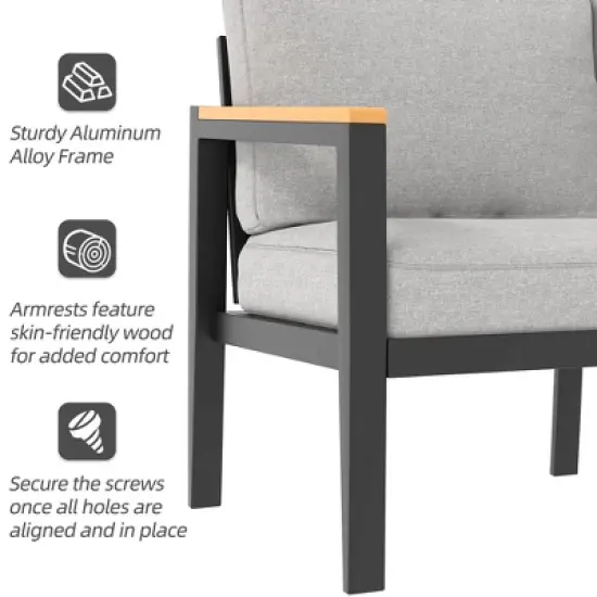 4 Piece Modern Outdoor Conversation Sets with 4 Inch Cushion & 5mm Tempered Glass Table image {3}