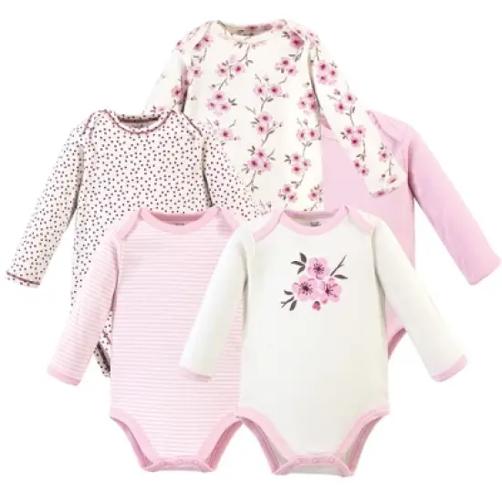 Touched by Nature Baby Girl Organic Cotton Long-Sleeve Bodysuits 5pk, Cherry Blossom image {6}