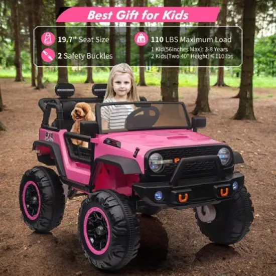 Electric Ride On Car, 24V 2 Seats for Kids, with Remote Control, 4WD Spring Suspension, 2 Speeds, Music, for 3+ image {4}
