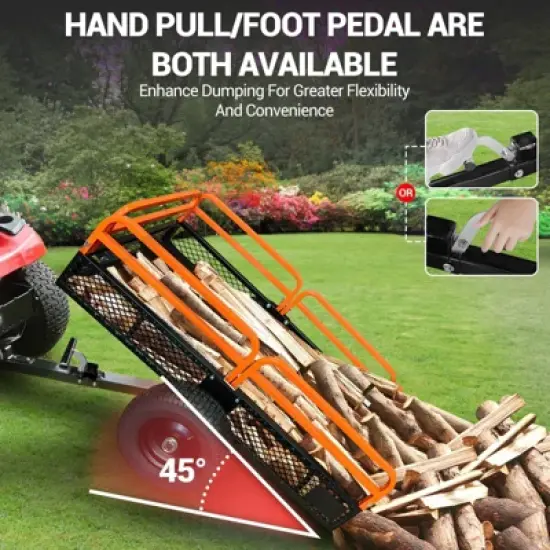TROPOW 1500 LBS Heavy Duty Steel Dump Cart, Hand Pull or Foot Pedal Dump Cart for ATV, UTV, Lawn Mowers and Tractors image {3}