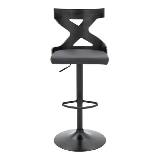 Etienne Adjustable Barstool with Faux Leather with Metal Finish Black/Gray - Armen Living image {4}