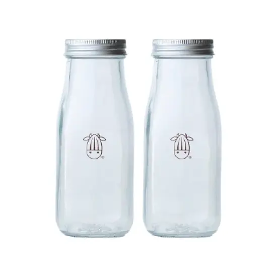 Almond Cow Glass Milk Bottles - (Set of 2) image {6}