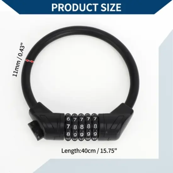 Unique Bargains Bicycle Padlock Cable Lock Spiral Lock 5 Digit Resettable Bike Cable Lock image {3}