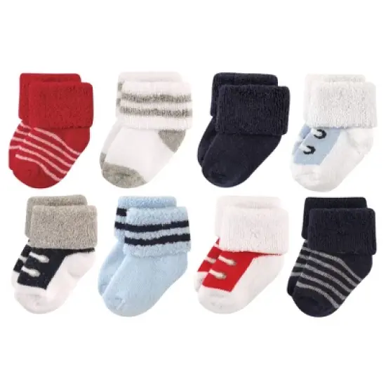 Luvable Friends Baby Boy Newborn and Baby Terry Socks, Red Navy Sneakers image {2}