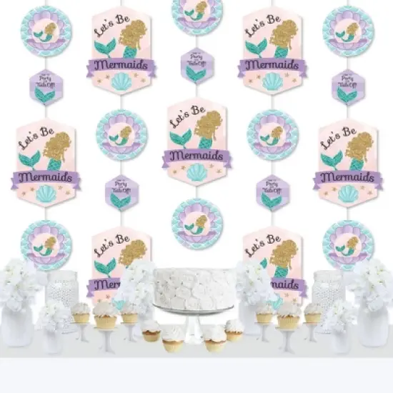Big Dot of Happiness Let's Be Mermaids - Baby Shower or Birthday Party DIY Dangler Backdrop - Hanging Vertical Decorations - 30 Pieces image {1}