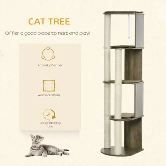 YOOCOZZ PawHut 65" Corner Modern Cat Tree Tall for Climbing with Scratching Posts, Small-Fit Kitten Tower with Sisal-Cream White image {5}