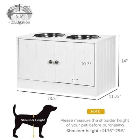 Gulches PawHut Large Elevated Dog Bowls with 44L Storage Cabinet - White image {4}