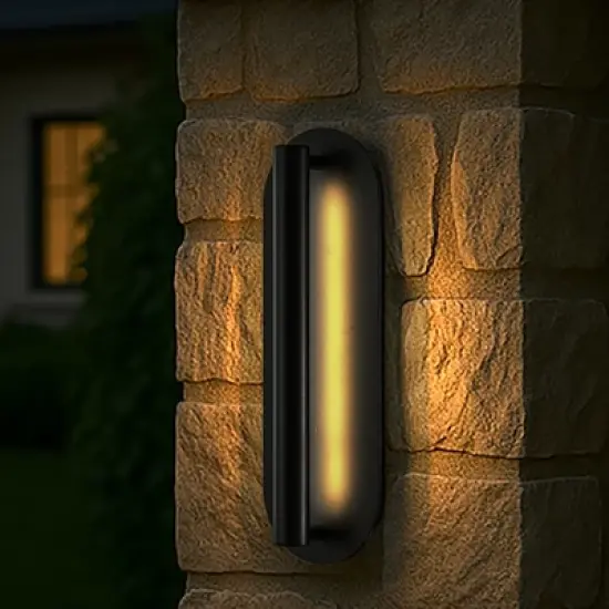 ALOADECOR H19" Oval Matte Black Integrated LED Wall Sconce with Acrylic Shade Dusk to Dawn Waterproof Outdoor Wall Light for Porch Patio (&uml;2 Pack) image {1}
