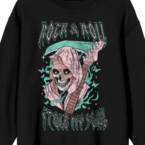 Vintage Reaper Flame Butterfly Distressed Men's Black Graphic Crew Neck Sweatshirt image {1}