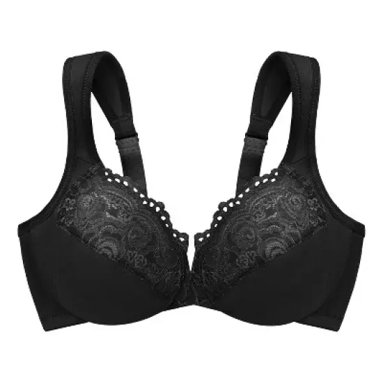 Glamorise Womens Low Cut WonderWire Lace Underwire Bra 1240 Black image {3}