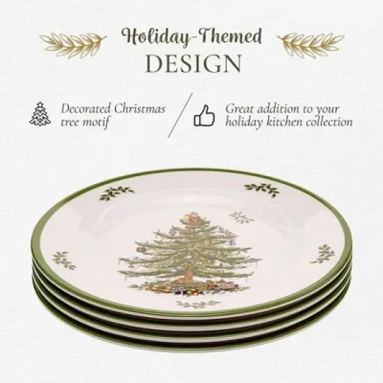 Spode Christmas Tree Melamine Salad Plate (Set of 4) - 8 Inch Shatterproof Serving Plate - Festive Tableware, Dishwasher Safe Dinnerware image {3}