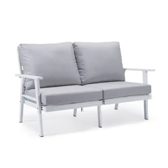 LeisureMod Walbrooke Modern Outdoor Loveseat &ndash; White Aluminum Frame with Removable Cushions, Weather-Resistant Seating for Patio, Deck & Balcony image {15}