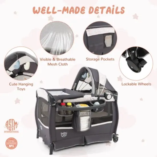 Infans 4 in 1 Portable Pack & Play Foldable Baby Bassinet with Mattress Carrying Bag image {3}