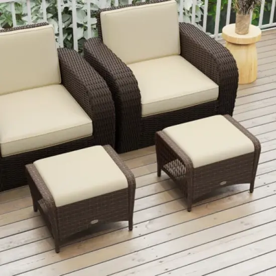 Tangkula 2 Pieces Outdoor Patio PE Wicker Ottomans w/ Removable Cushions Footstools image {2}