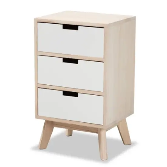Halian Two-Tone Wood 3 Drawer Nightstand White/Light Brown - Baxton Studio image {3}